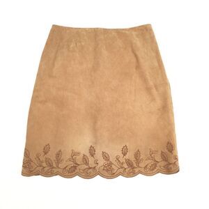 Lord & Taylor Embroidered Leather Pencil Skirt 14 Petite Brown Boho Western